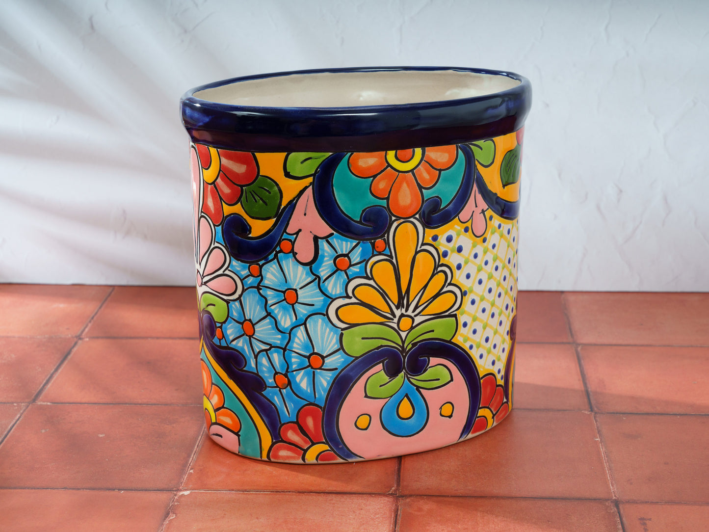 Talavera Ceramic Waste Paper Basket - Cobalt