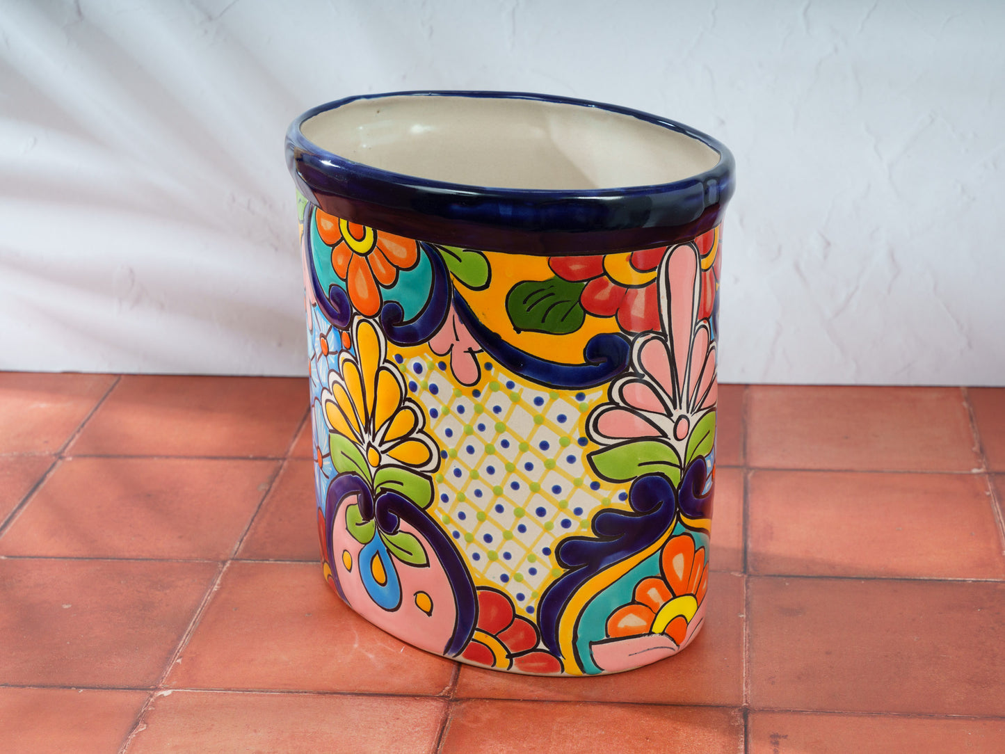 Talavera Ceramic Waste Paper Basket - Cobalt