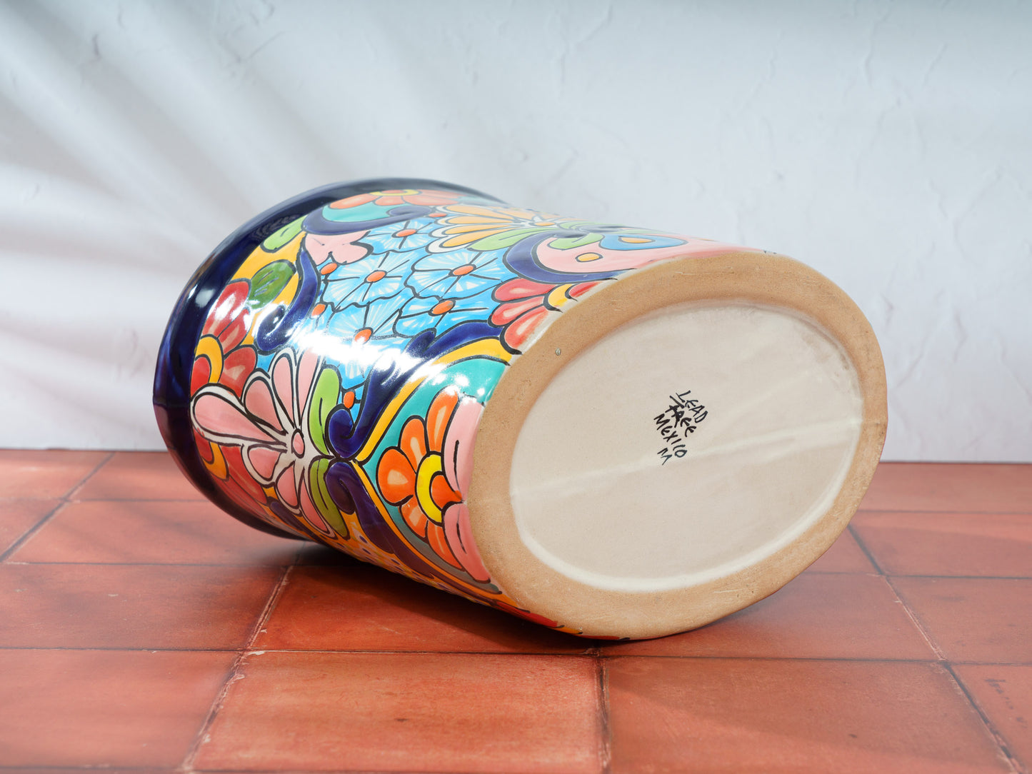 Talavera Ceramic Waste Paper Basket - Cobalt