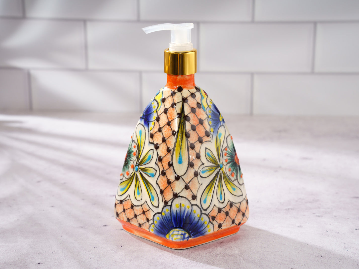 Soap Dispenser - Small - Pyramid - Ornate - Orange