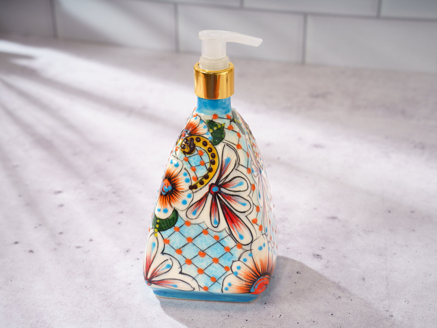 Soap Dispenser - Small - Pyramid - Ornate - Turquoise