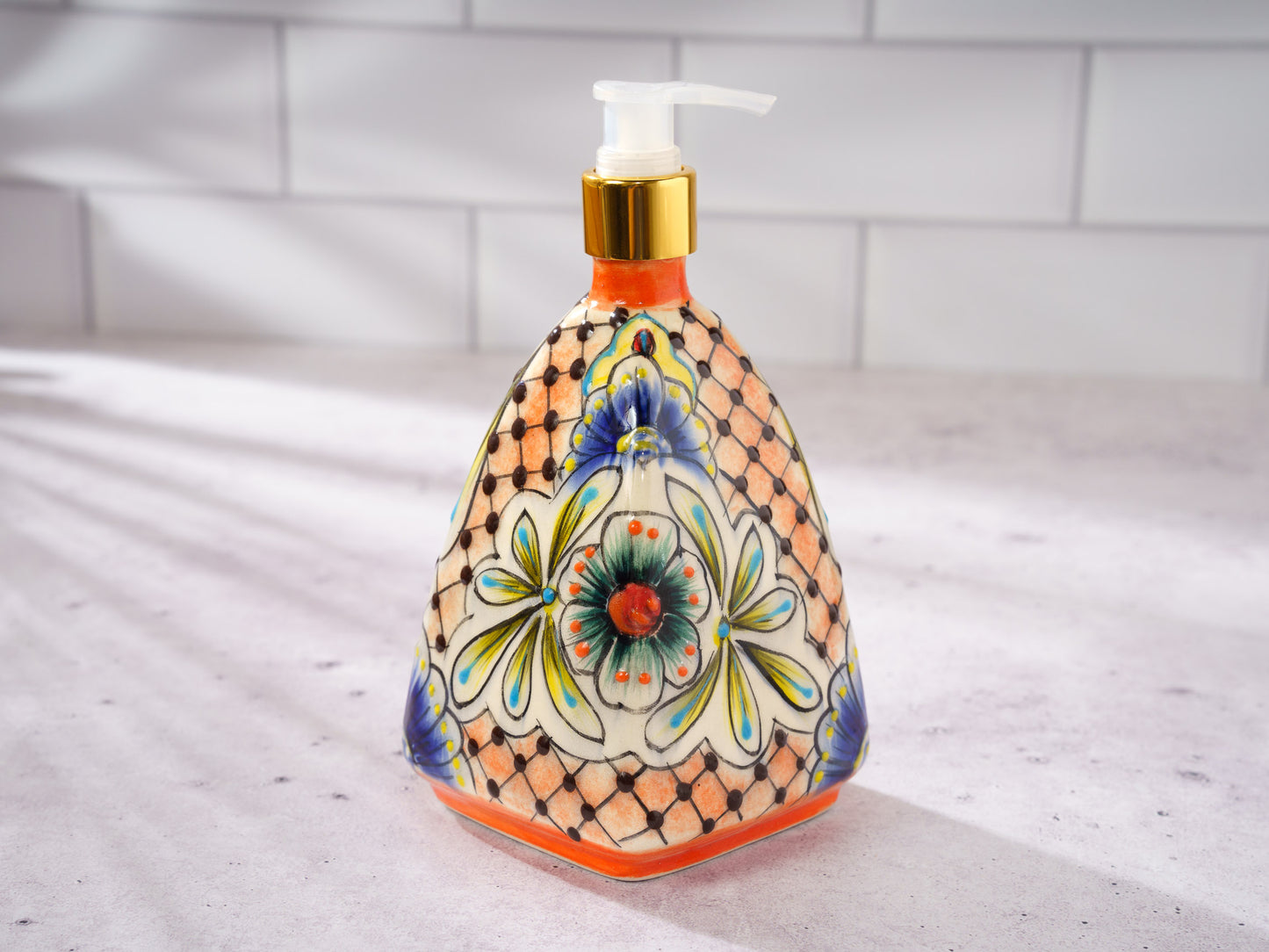 Soap Dispenser - Small - Pyramid - Ornate - Orange