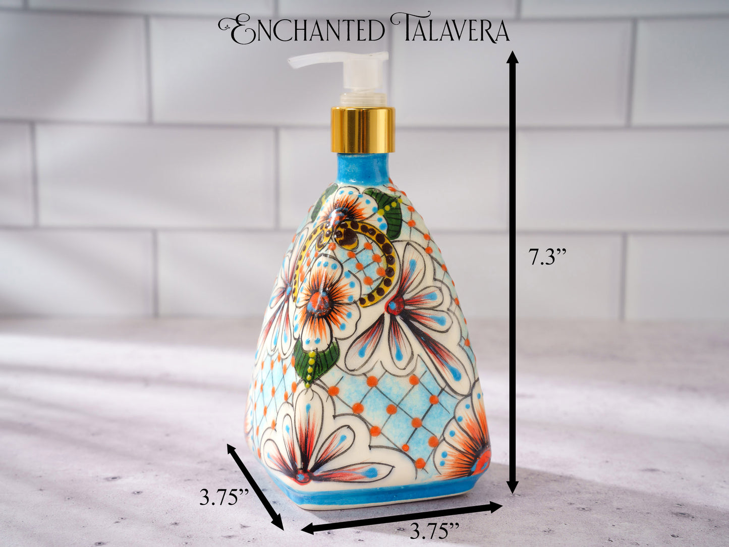 Soap Dispenser - Small - Pyramid - Ornate - Turquoise