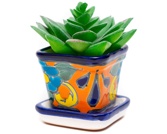 Micro Planter Pot w/ Saucer - Orange