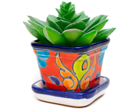 Micro Planter Pot w/ Saucer - Red